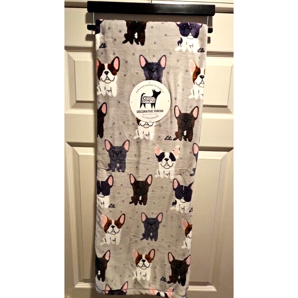 Berkshire Blanket Doggie Drawings Frenchie French Bulldog Throw. Lili Chin New